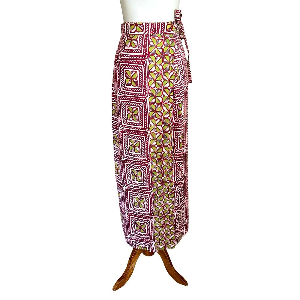 Vintage Boho Cotton Wrap Skirt, Tropical Print